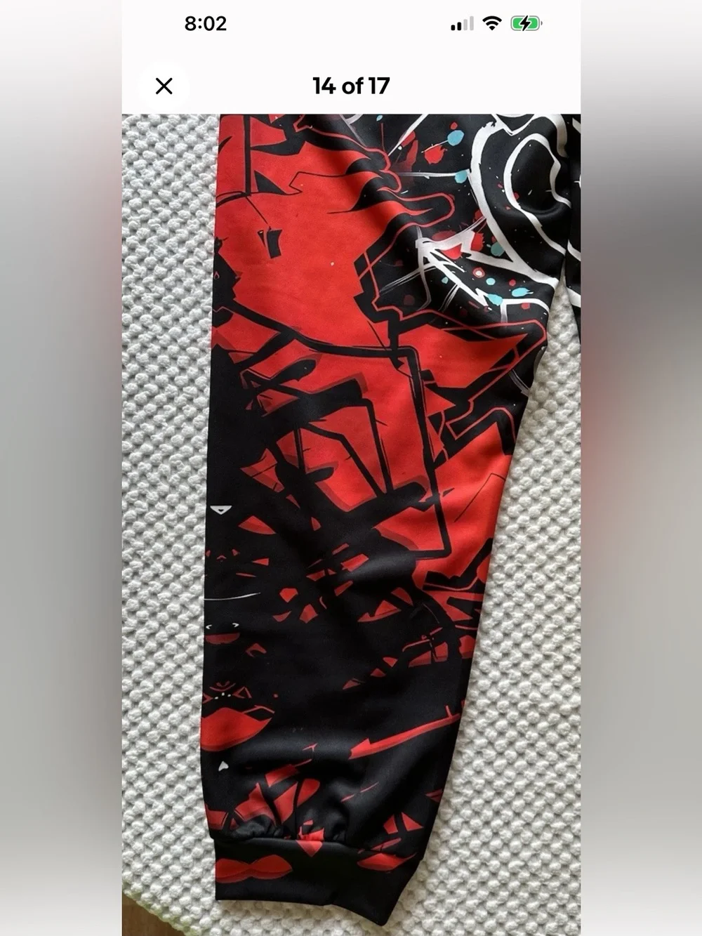 Men’s XL 3D Graffiti Print Joggers Sweatpants Streetwear Colorblock Blue/Red
